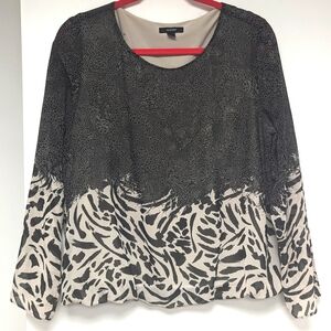 Blouse. Fall. Alfani. Top. Dressy. Medium. Mixed print. Black and cream.